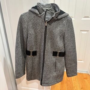 Liz Claiborne Gray and Black Trench Coat with Hood